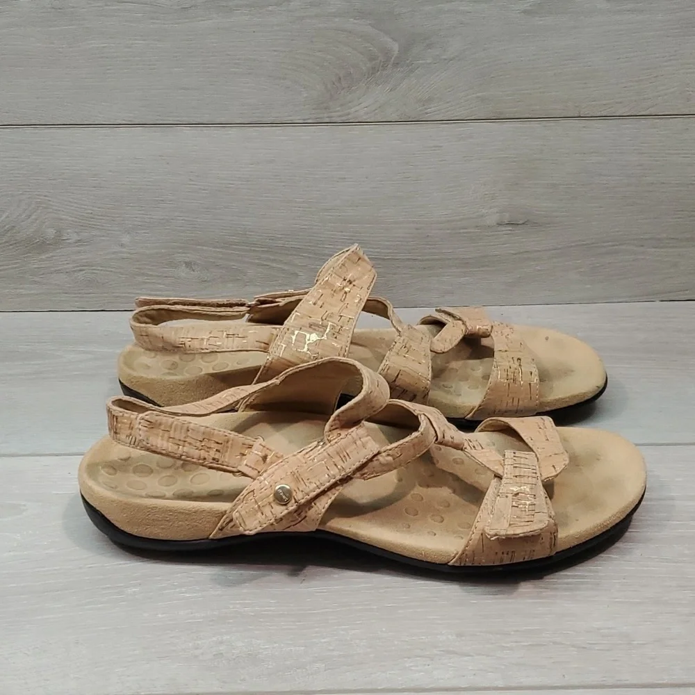 Vionic Women Paros Strappy Leather Sandals Flats Slide shoes sz 10